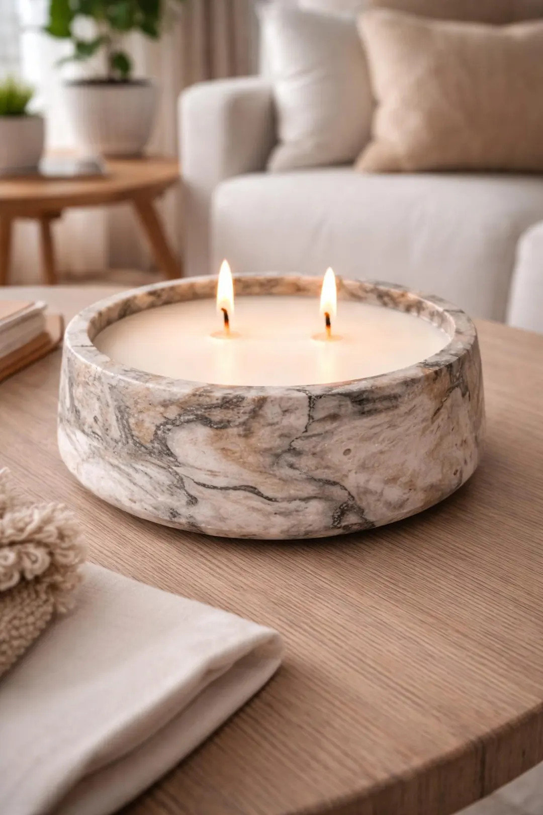 Marbled Jesmonite Bowl Candle, 8 Oz Soy Candle, Black Brown Swirl Bowl, 2 Wick Handmade Candle, M... | Etsy (Global)