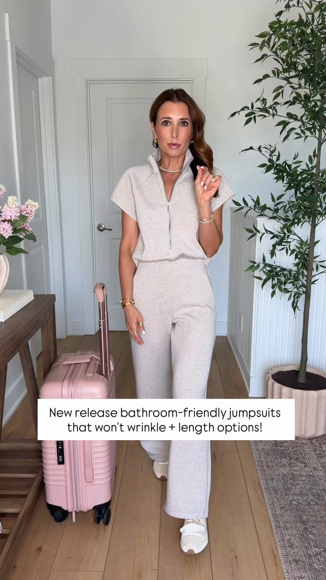 New bathroom, friendly jumpsuits that are currently on sale with code AE25. This is a new style and it fits like a dream. Wearing XS petite. Travel Alpha. Airport Alpha. Travel necessities. Travel must haves.

#LTKTravel #LTKgrwm #LTKootd