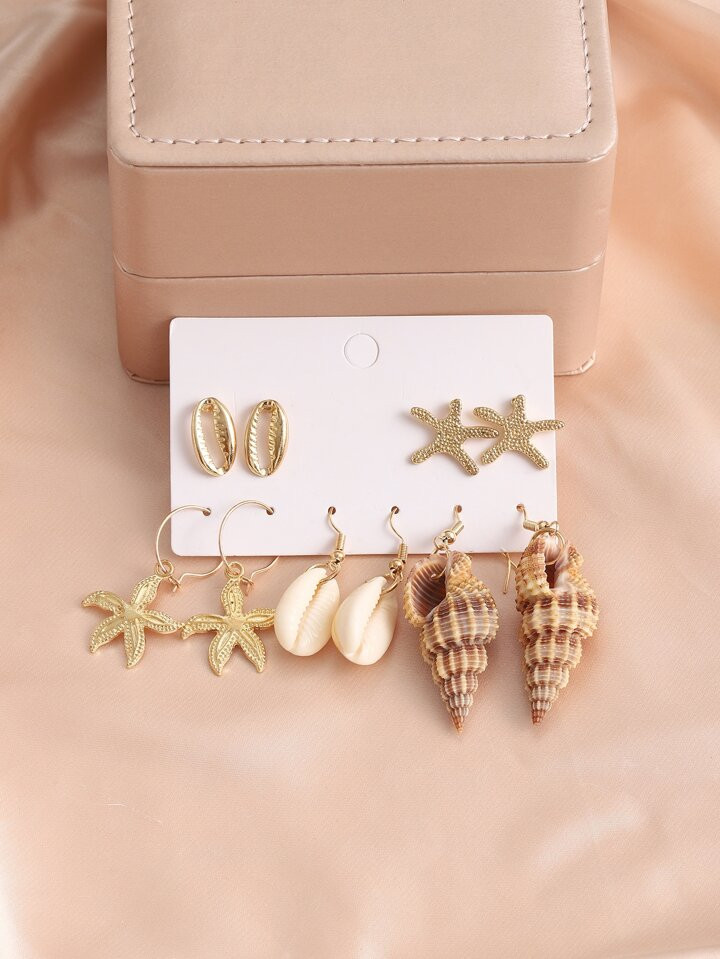 5pairs Shell & Conch Shaped Alloy Vacation Style Earrings | SHEIN USA | SHEIN