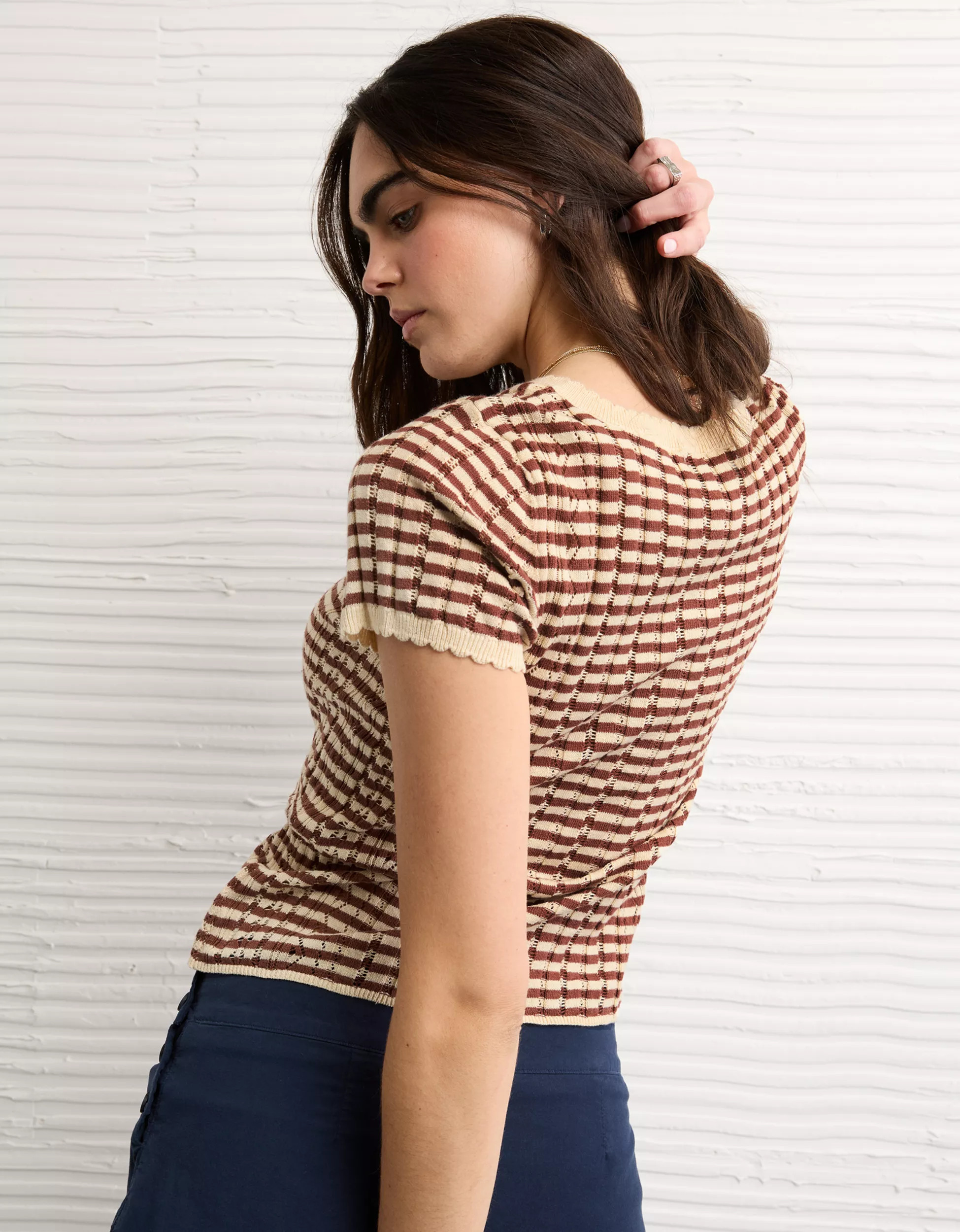 AE Henley Pointelle Sweater T-Shirt | American Eagle Outfitters (US & CA)