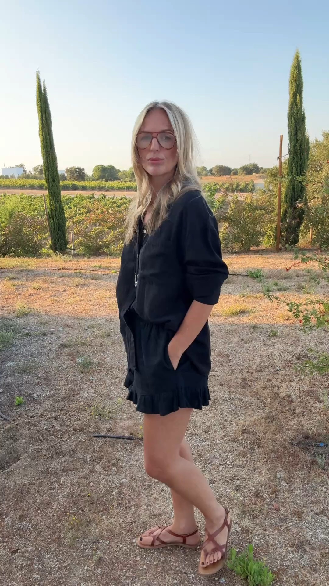 Another easy dinner outfit from my mix and match travel wardrobe 
The ruffled linen shorts in black & that cotton shirt 😉 

Wearing a medium in the shirt and large in the shorts

#LTKsummer #LTKtravel #LTKstyletip