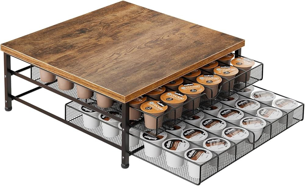 Coffee Pod Holder for K Cup Holder Drawer, 2 Tier Sliding Baskets Coffee Pod Drawer for Counter, ... | Amazon (US)