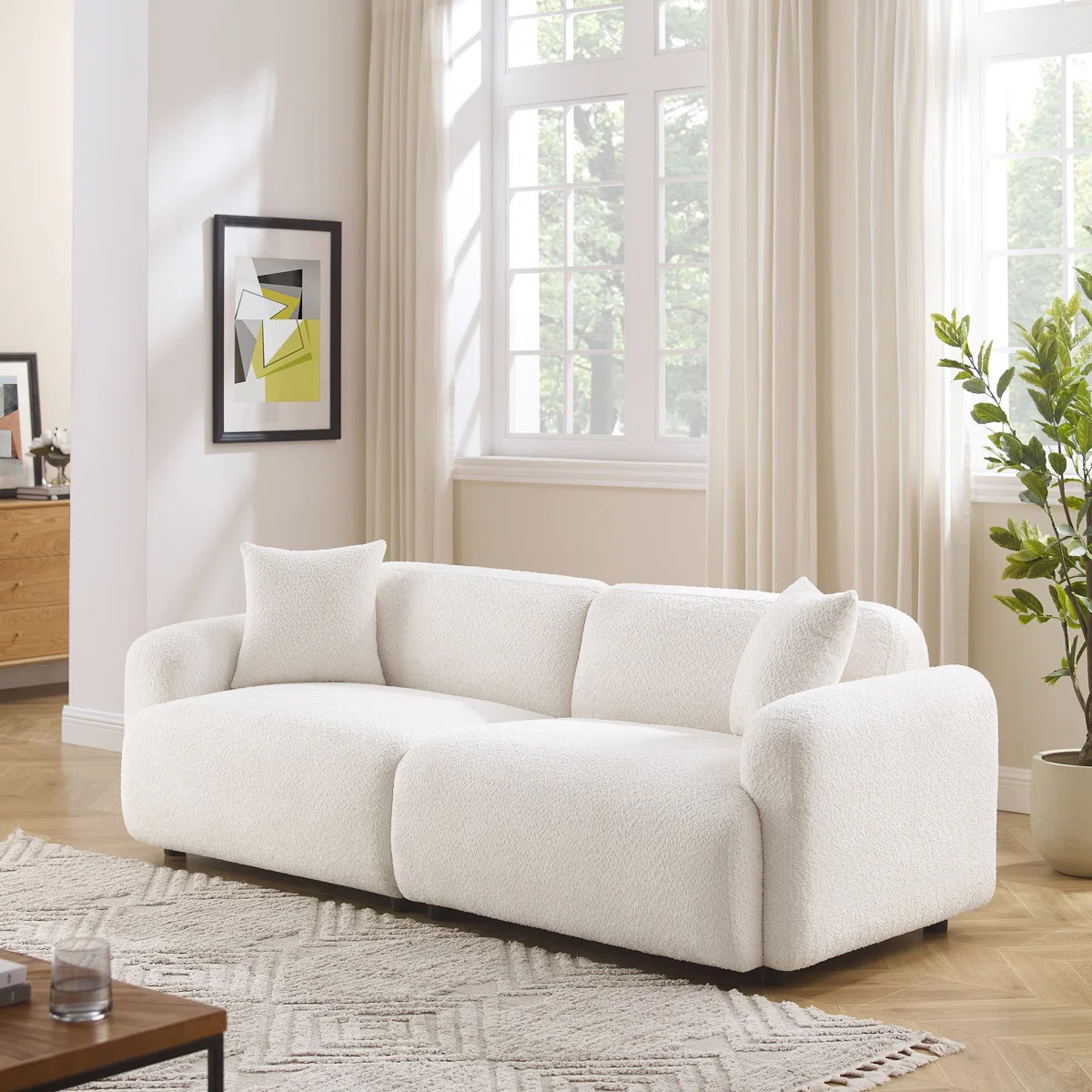 90 "Wide 3 Seat Upholstered Polyester Sofa with Throw Pillows Available in Living Room Apartment | Wayfair North America