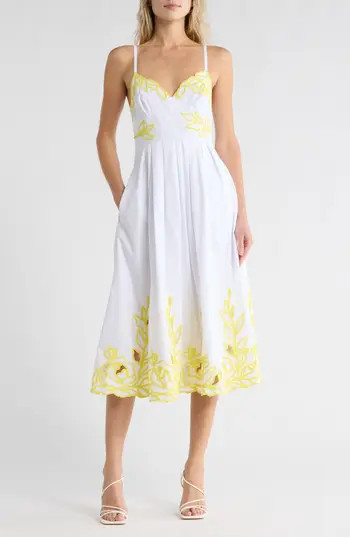 Cinq à Sept Maude Embroidered A-Line Dress in White/Golden Glow at Nordstrom Rack, Size 8 | Nordstrom Rack