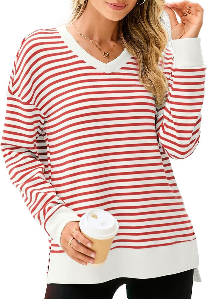 Glamaker Women's Long Sleeve V Neck Sweatshirt Air Essentials Soft Loose Pullover Sweatshirts | Amazon (US)