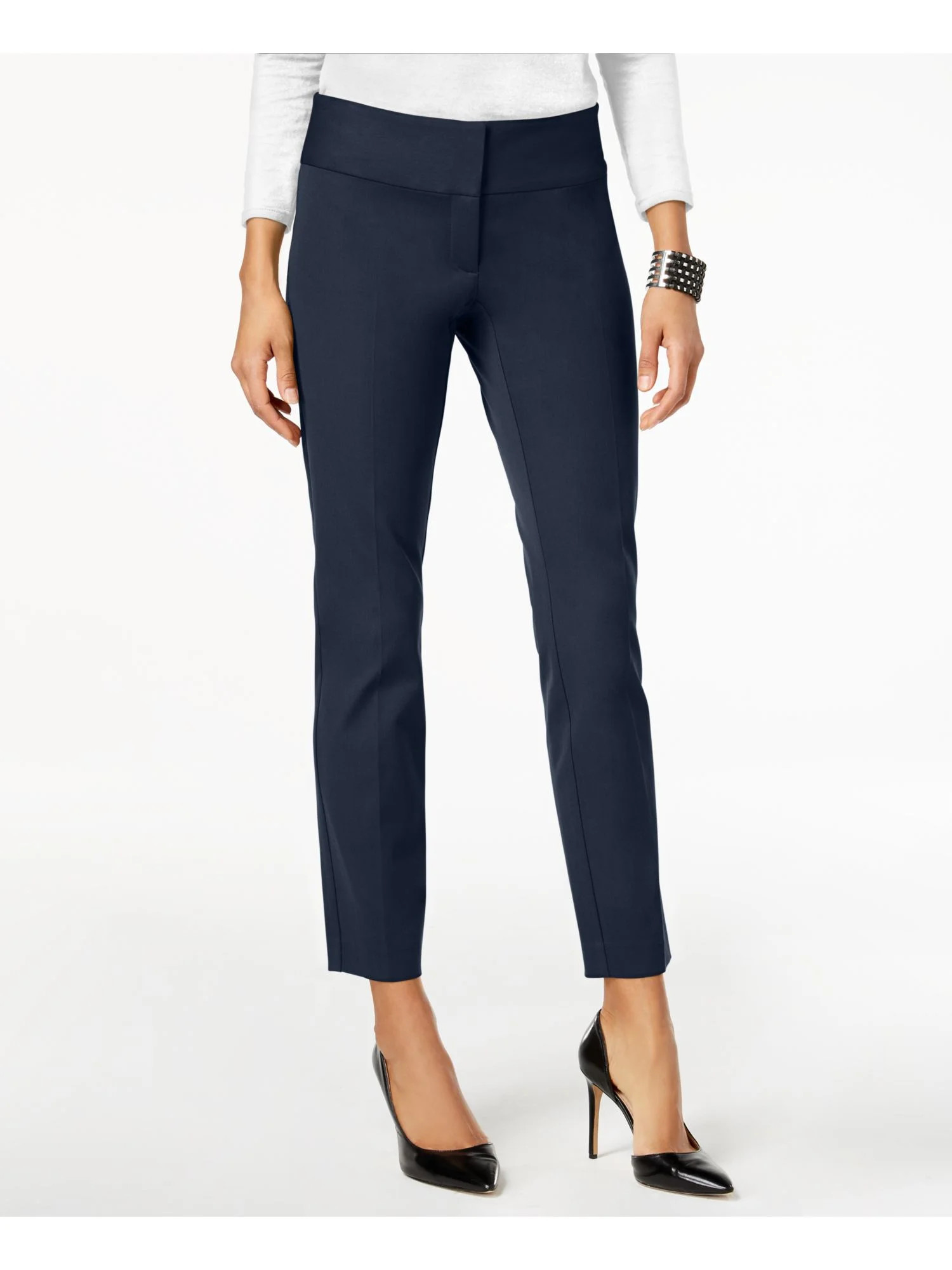 ALFANI Womens Navy Stretch Zippered Pocketed Ankle Wear To Work Skinny Pants 14 | Walmart (US)