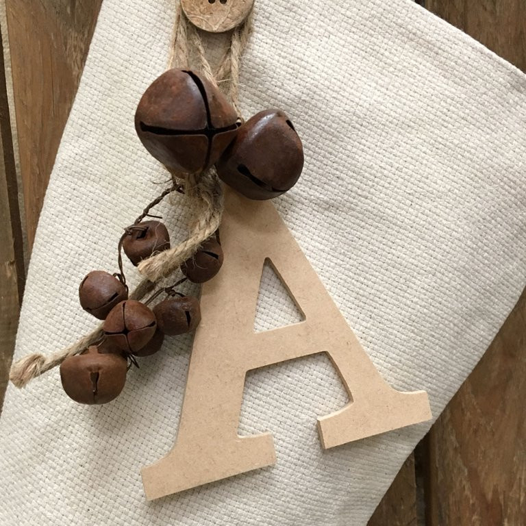 Natural Textured Cotton Christmas Stocking with Letter Charm & Rusty Bells Ornament by Marilee Ho... | Walmart (US)
