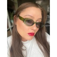 Green Vintage Small Oval/ Jackie O Sunglasses With Thick Frame & Leg | Edgy Y2K Rectangular | Etsy (UK)