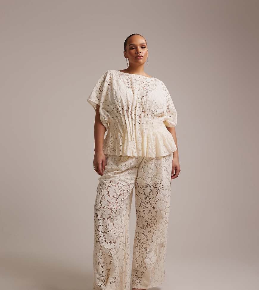 ASOS DESIGN Curve bridal lace pants in ivory -set-White | ASOS (Global)
