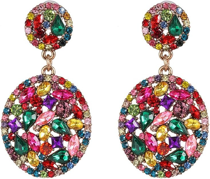 Multi-colored Crystal Drop Dangle Earrings Sparkling Rhinestone Paved Round Stud Earrings Vintage... | Amazon (US)
