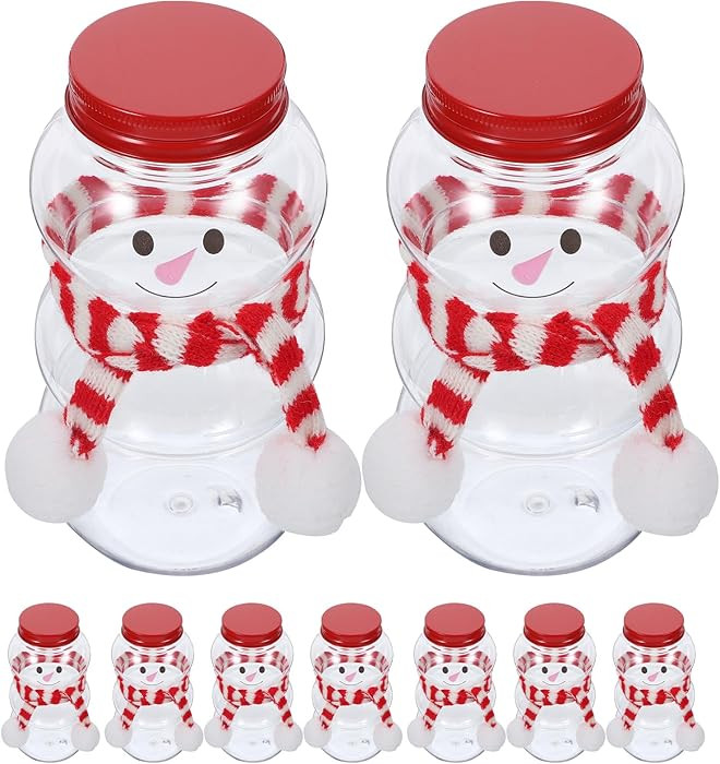 10pcs Snowman Plastic Juice Bottles with Lid and Scarves Clear Christmas Candy Jars Empty Reusabl... | Amazon (US)