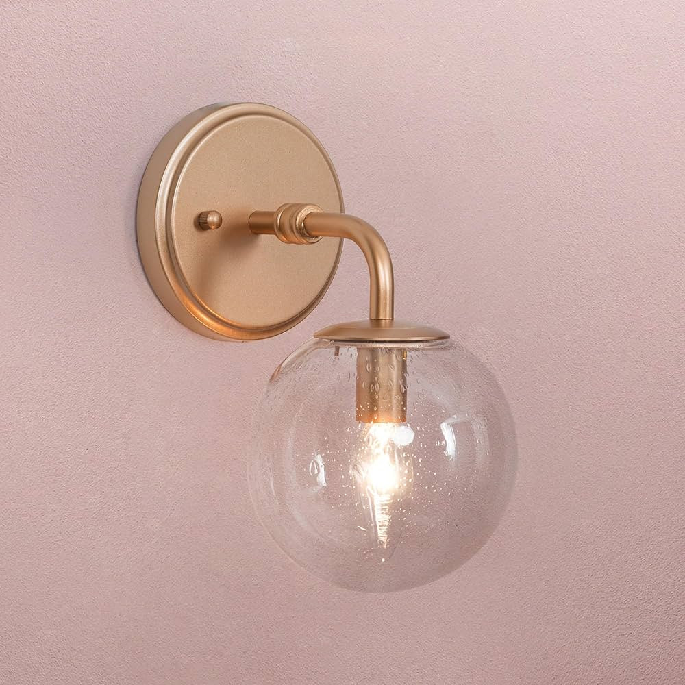 Gold Wall Sconce, 1-Light Minimalist Sconces Wall Lighting with Seeded Glass Globe, Modern Wall M... | Amazon (US)