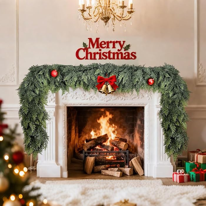 2 PCS 6 FT Real Touch Cedar Garland - Christmas Cedar Garlands for Mantle, Realistic Green Artifi... | Amazon (US)