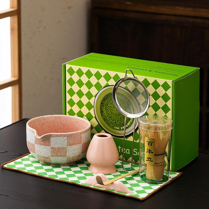 Premium 7-Piece Matcha Tea Set – Traditional Japanese Style with Elegant Grid Pattern, Includes... | Amazon (US)