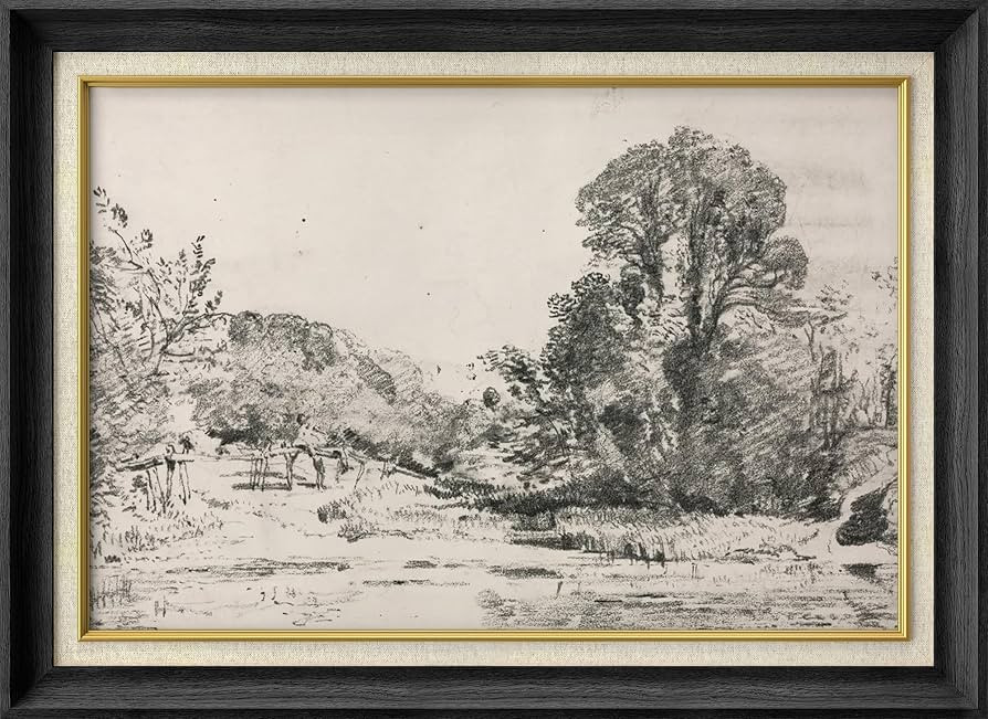 SIGNFORD Premium Framed Wall Art Print Duotone Countryside Meadow Sketch Nature Wilderness Illust... | Amazon (US)