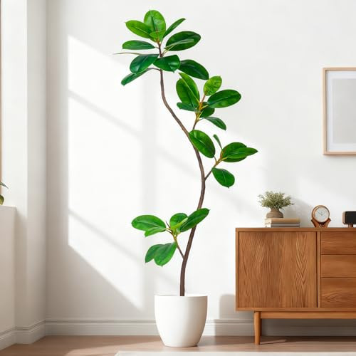 5.2FT Artificial Rubber Tree Faux Plants Indoor Faux Floor Artificial Trees Indoor,Fake Plant Fake Tropical Plants,Large Floor,Real Touch Rubber Tree for Home Decor | Amazon (US)