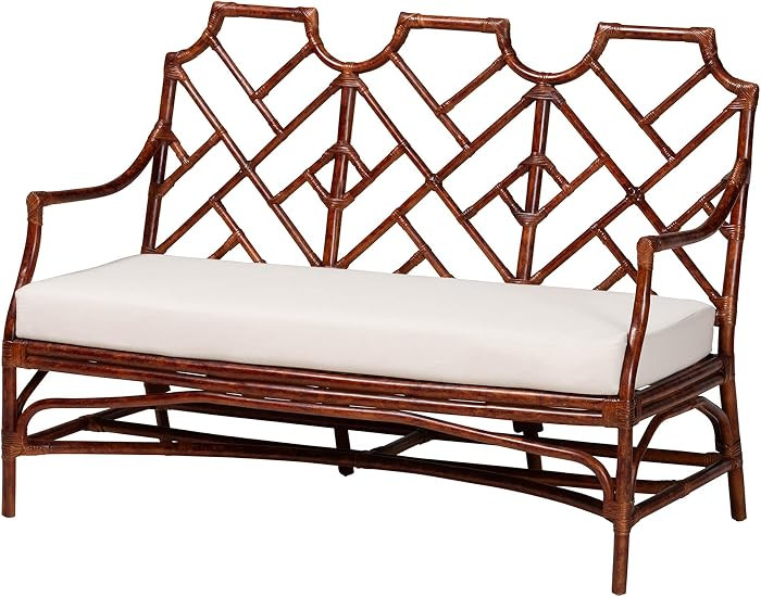 Bali & pari Aella Marbled Tortoise Natural Rattan Loveseat Bench with Cushion - Handcrafted Boho ... | Amazon (US)