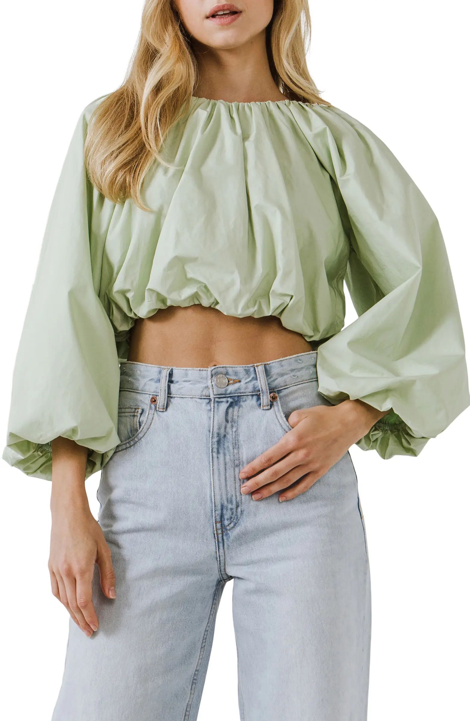 English Factory Crop Blouson Sleeve Top | Nordstrom | Nordstrom