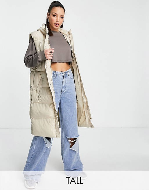 Missguided Tall longline padded vest in stone - STONE | ASOS (Global)