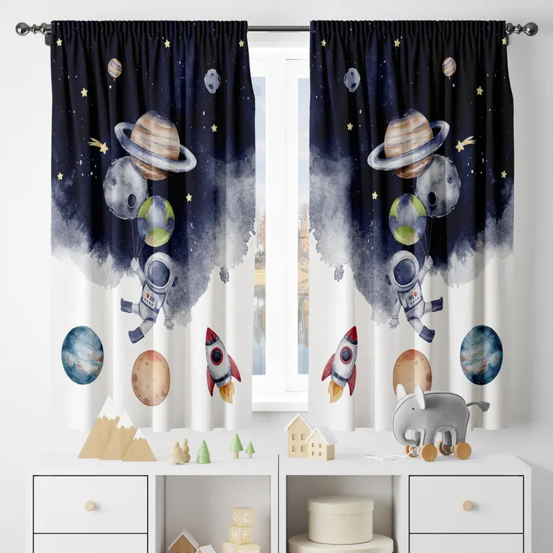 Space Themed Baby Boy Room Curtains Nursery Curtains Window Curtains, Rocket Decor Curtains For N... | Etsy (US)