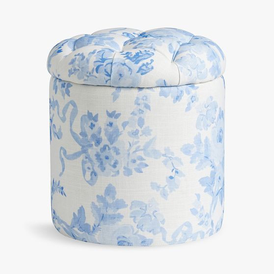 LoveShackFancy Tufted Round Storage Ottoman | Pottery Barn Teen