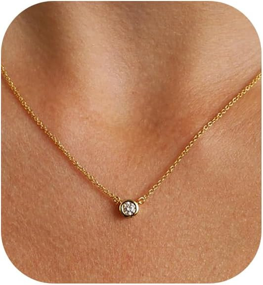 Voduim Gold Necklace for Women,14K Gold Plated Teardrop Cubic Zirconia Dainty Necklace Solitare T... | Amazon (US)