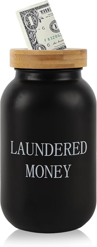 Laundry Room Coin Bank, Funny Laundered Money Tip Jar, Glass Mason With Money Slot and Bamboo Lid... | Amazon (US)