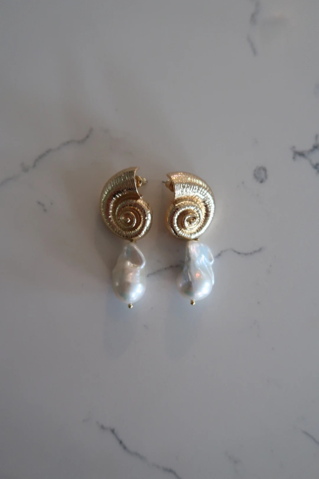 Gold Shell Earrings, Conch Shell Pearl Earrings, Baroque Pearl Earrings, Freshwater Pearl Earring... | Etsy (US)