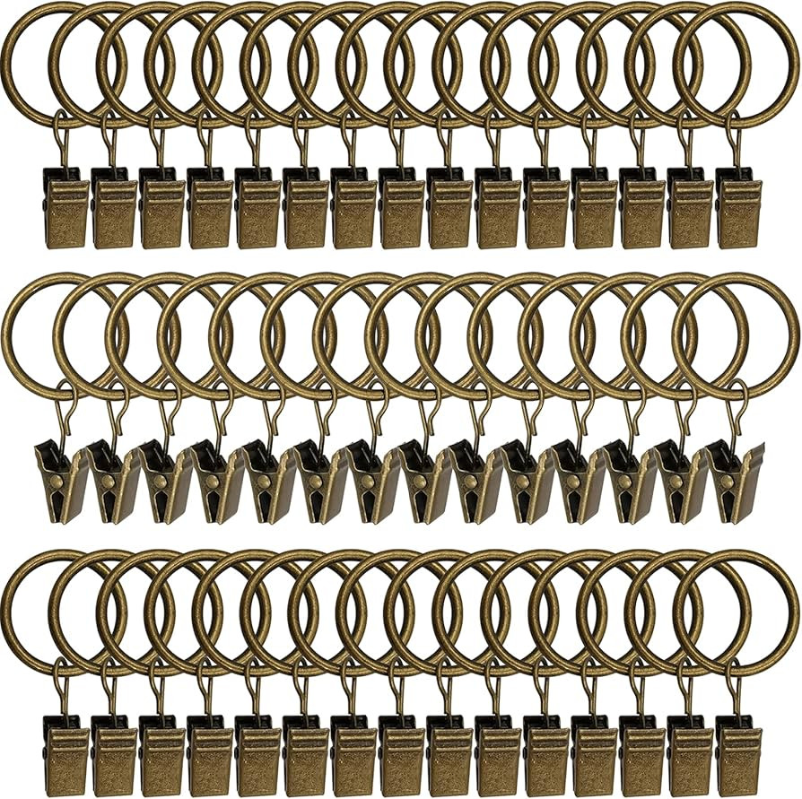AMZSEVEN 44 Pack Metal Curtain Rings with Clips, Drapery Clips with Rings, Drapes Rings 1 in I D,... | Amazon (US)