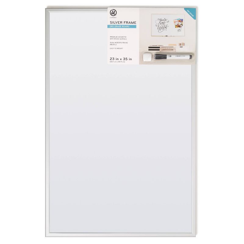 U Brands 23"x35" Magnetic Dry Erase Board Silver Frame with Marker | Target