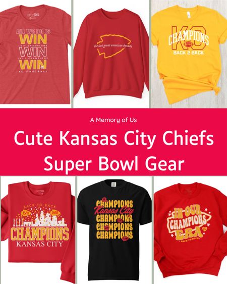 Cute Kansas City Chiefs Super Bowl gear! I ordered the sweatshirt in the bottom left. Go Chiefs! Many items are 20% through 3/10. 

#LTKsalealert #LTKfindsunder50