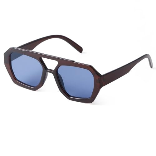 ADE WU Trendy Square Aviator Sunglasses for Women Thick Frame Double Bridge Geometric Sun Glasses | Amazon (US)