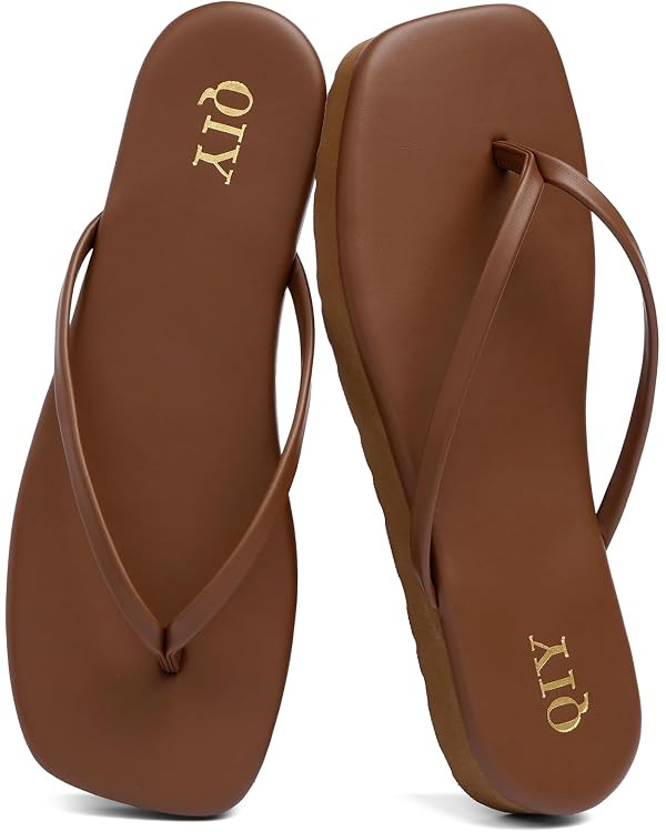 QIY Flip Flops for Women Square Toe Platform Sandals Slides | Memory Foam Insole - Lightweight an... | Amazon (US)