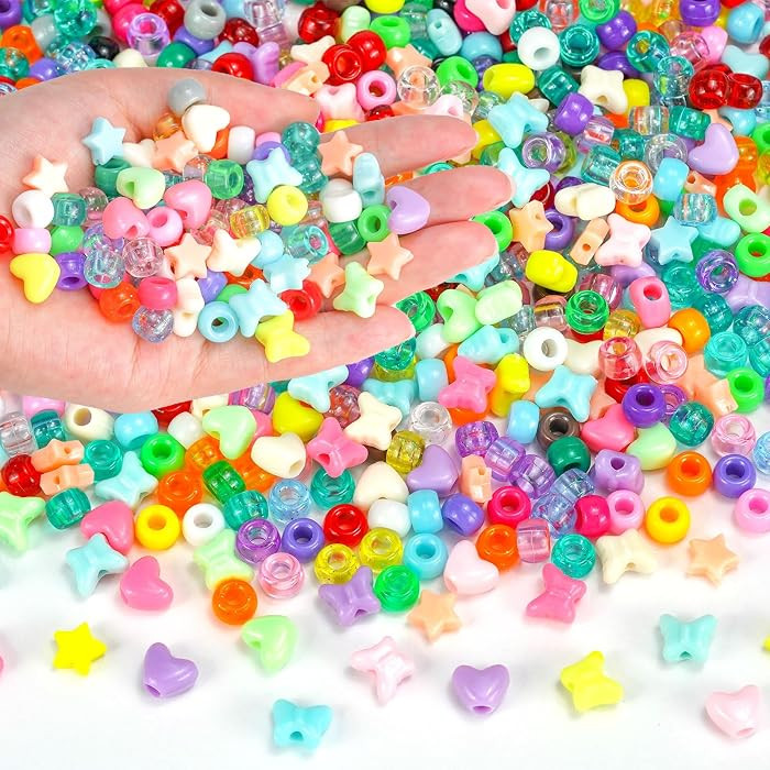 1000+PCS Assorted Pony Beads for Bracelets, 9mm Acrylic Rave Kandi Bead Bulk with Cute Heart Star... | Amazon (US)