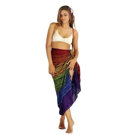 Colorful Rainbow Beach Wrap Sarong With Fringe Rainbow Stripes Size: One Size Uluwatu Style | Walmart (US)