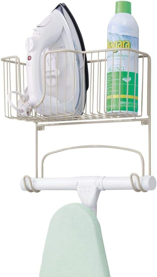 mDesign Metal Wall Mount Ironing Board Holder with Large Storage Basket - Easy Installation, Hold... | Amazon (US)