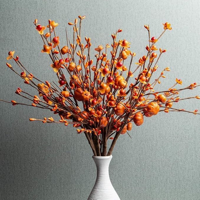 6 Pack Fall Berry Stems 17" Tall Orange Pumpkin Picks Fall Branches for Vases Centerpieces Autumn... | Amazon (US)