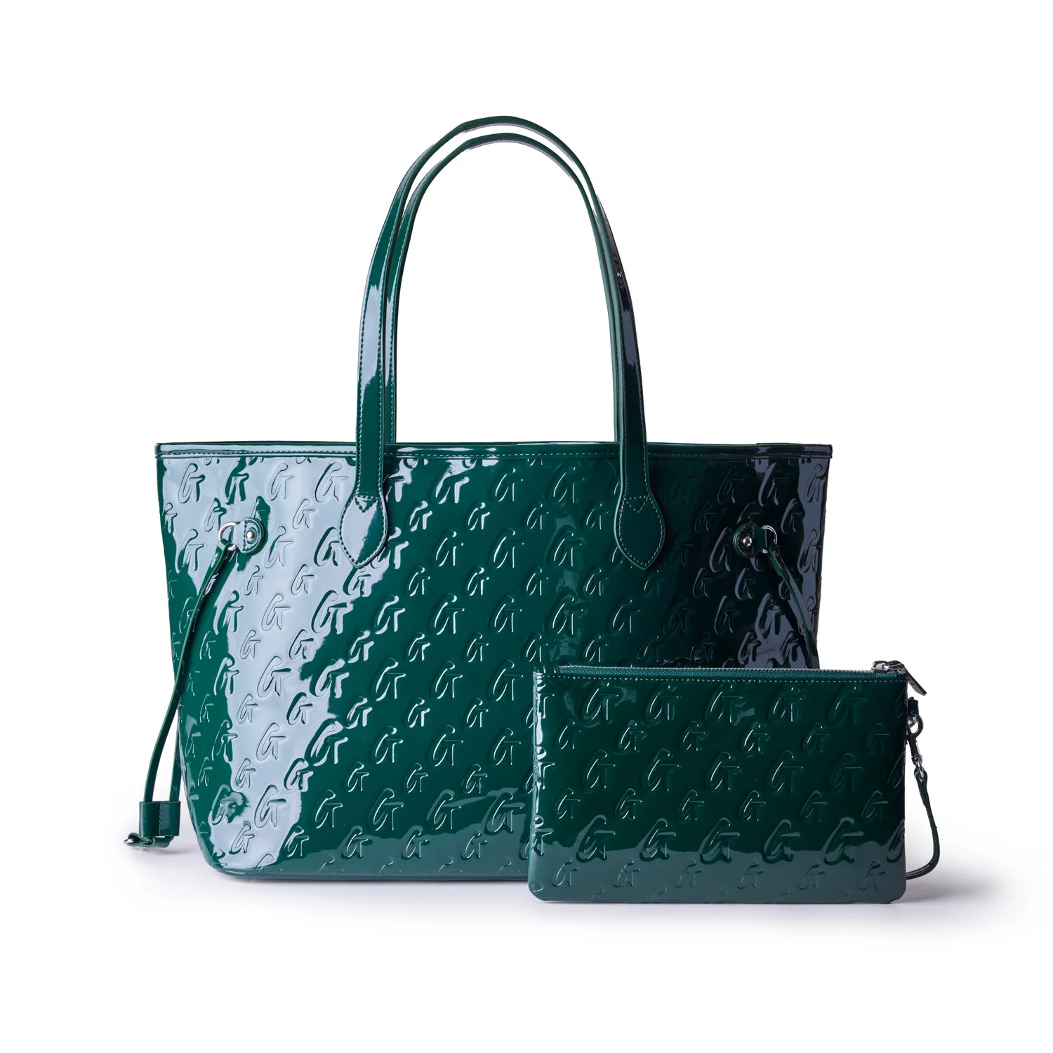 MONOGRAM GLAM TOTE WITH WRISTLET - MIRROR GREEN | Glam-Aholic Lifestyle