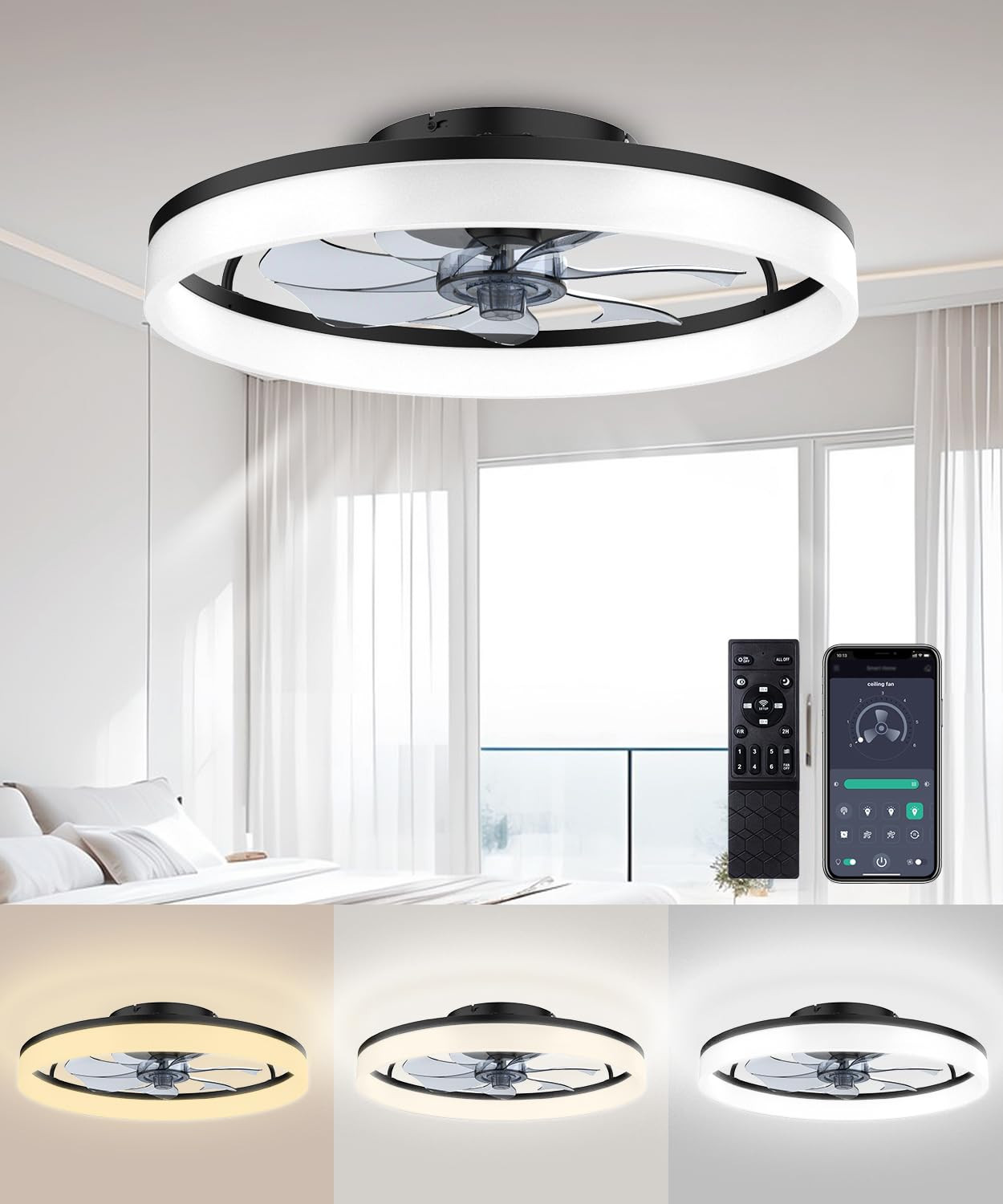 Ceiling Fans with Lights and Remote, 20" Modern Low Profile Ceiling Fan with Light, Stepless Colo... | Amazon (US)