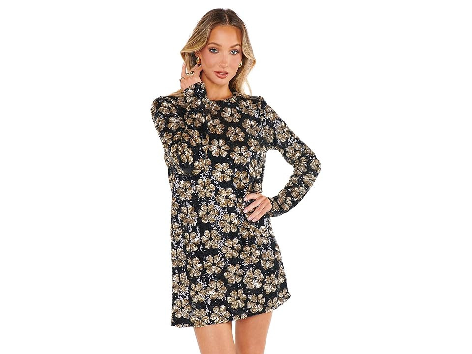 Show Me Your Mumu Maddison Mini Dress Women's Dress flower pop gold sequins : LG, Nylon/Polyester/Spandex | Zappos