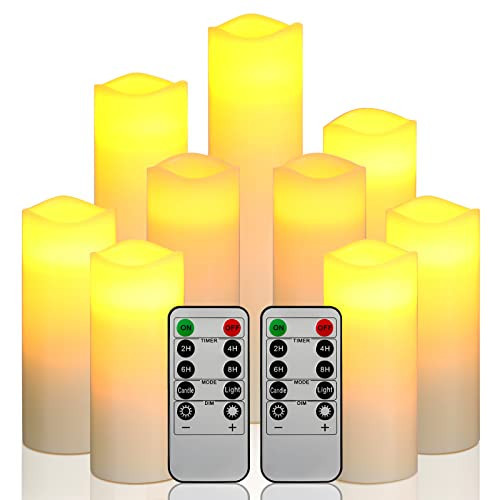 Da by Flameless Candles LED Pillar Candles ，Battery Operated Candles Wich Remote and Timer, Real Wax,Set of 9 | Amazon (US)