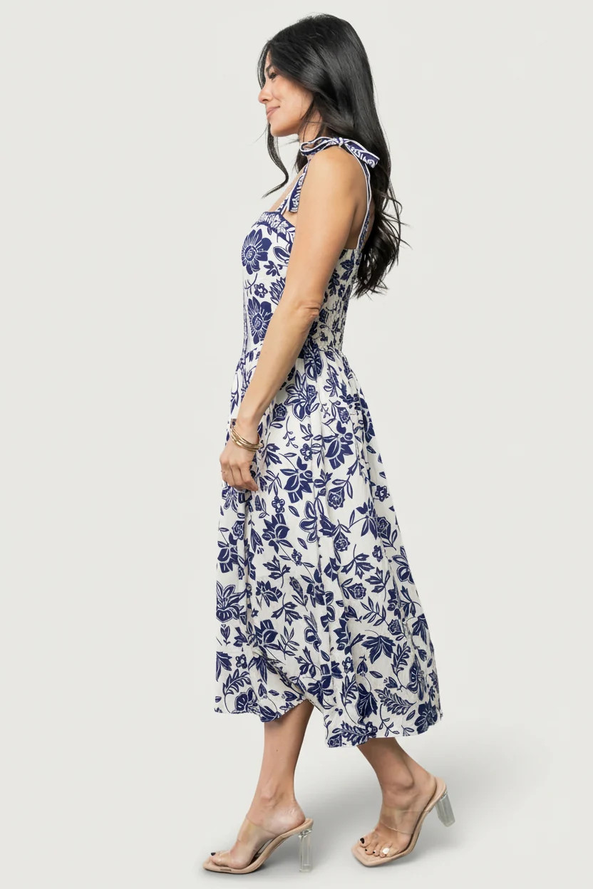 Isabel Midi Dress — Blue Floral Square Neck | Baltic Born | Baltic Born