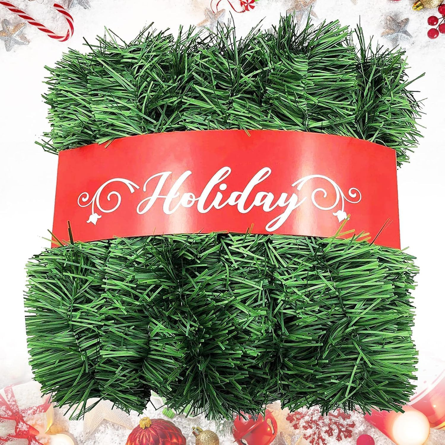 Christmas Garland, Artificial Non-Lit Soft Green Garlands 50FT Classic Christmas Greenery Garland... | Amazon (US)
