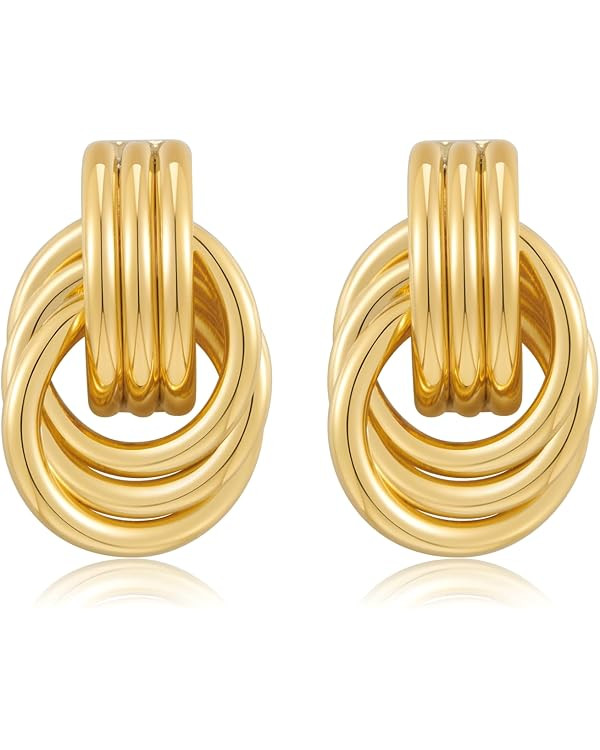 LILIE&WHITE Gold Earrings Statement Earrings Chunky Gold Earrings Knot Earrings Two Tone Dangle E... | Amazon (UK)
