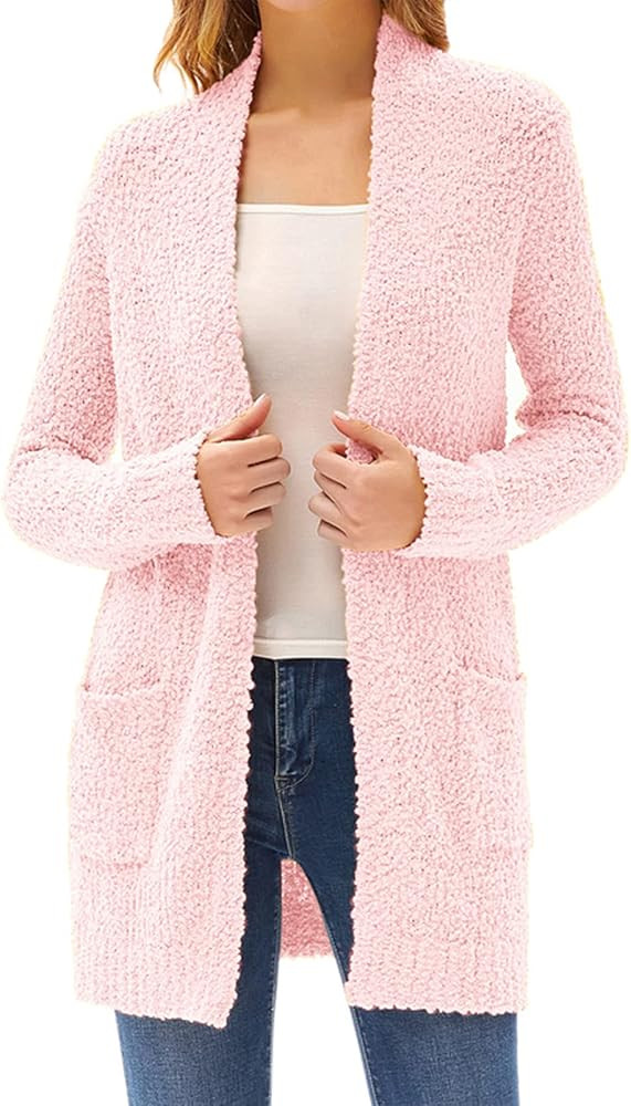 GRACE KARIN Woman's Popcorn Cardigan Open Front Fuzzy Long Sleeve Knit Lightweight Sweater with Pock | Amazon (US)