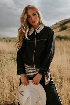 Lucca Collared Denim Jacket - S / Dark Wash | Böhme US