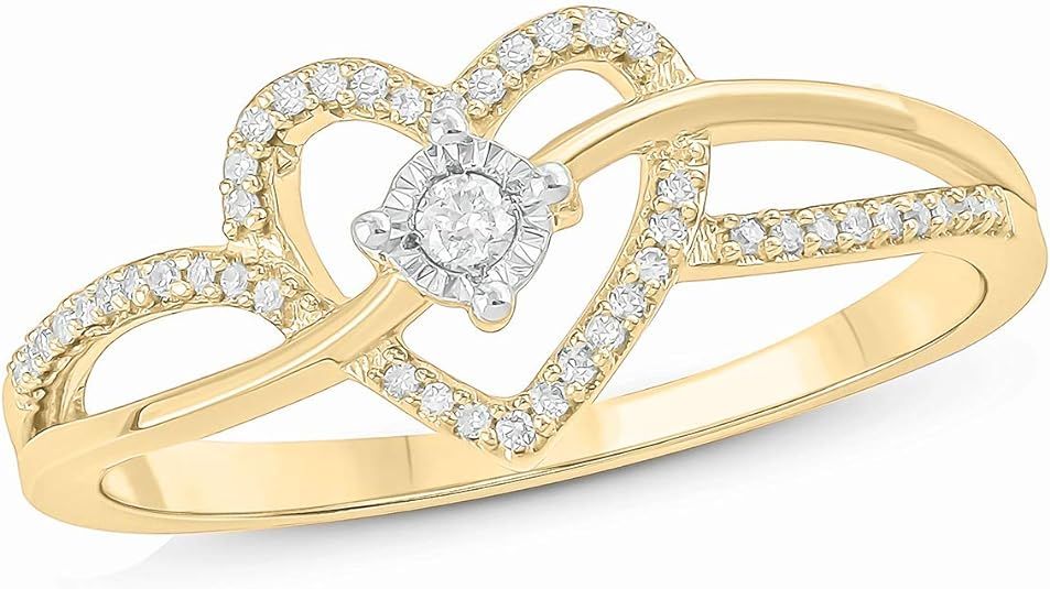 Diamond Heart Promise Ring for Women, Heart Ring 1/10ct White Diamonds in Miracle Plate Setting w... | Amazon (US)