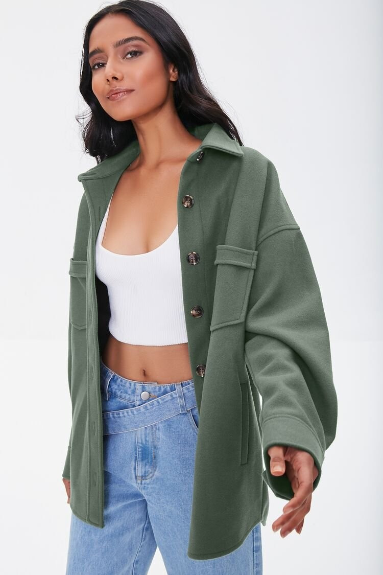 Drop-Shoulder Button-Front Shacket | Forever 21 (US)