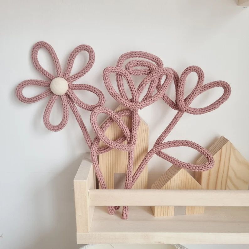 Knitted Wire Flower Wildflower Decor nursery Wall Hanging Baby Gift Childs Room - Etsy UK | Etsy (US)