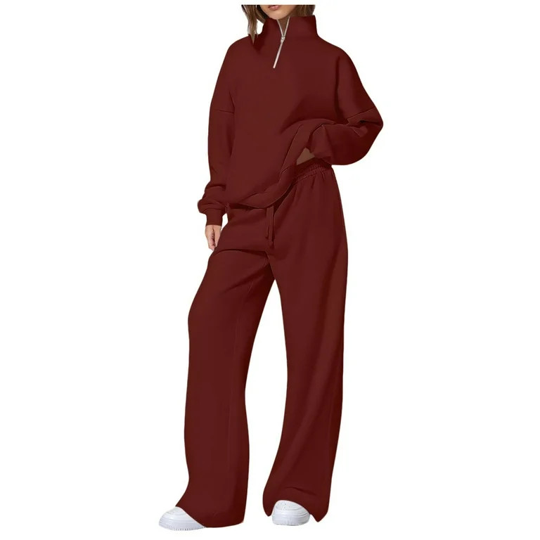 Tracksuits for Women 2 Piece Sweatsuits 1/4 Zip Oversized Pullover Sweatshirt and Wide Leg Sweapa... | Walmart (US)